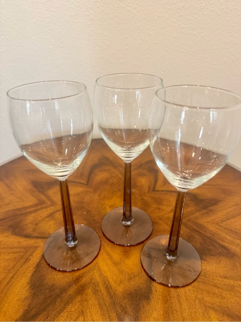 Delicate Crystal Faceted Stem Wine Glasses 8” Set of 3